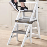 Solid Wood Foldable Ladder Chair, Dual-Purpose Step Ladder & Display Stand, Rustic Farmhouse Design, for Home, Library, Kitchen