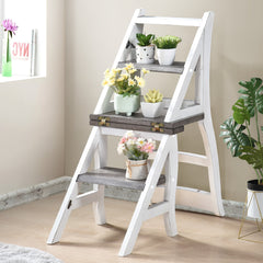 Solid Wood Foldable Ladder Chair, Dual-Purpose Step Ladder & Display Stand, Rustic Farmhouse Design, for Home, Library, Kitchen