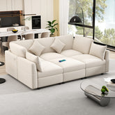 86.6" Sectional Sofa Modular Sofa U-shaped Sofa Couch Sofa Bed L-shaped Sofa with a Movable Ottoman and Two USB Ports for Living Room(Old SKU:N719S001680A), Beige