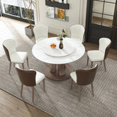 53" Round Dining Table with Rotating Tray - Scratch & Heat Resistant Sintered Stone Top for Kitchen & Restaurant(6 chairs)