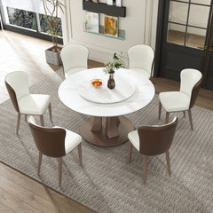 53" Round Dining Table with Rotating Tray - Scratch & Heat Resistant Sintered Stone Top for Kitchen & Restaurant(6 chairs)