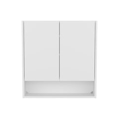 Double-Door Medicine Cabinet With Mirrored Doors And Interior Shelves, White