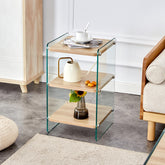 Three layer bedside cabinet.The board is made of MDF with wooden stickers, with transparent tempered glass on both side.The design is simple and elegant, with powerful storage function.Storage cabinet