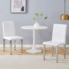 Two White PU dining chairs,Silver Metal Legs.Simple and versatile, comfortable and accompanied. Exquisite and versatile dining chairs unlock a comfortable new experience.(Set of 2)W1151P269051