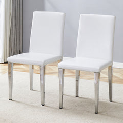 Two White PU dining chairs,Silver Metal Legs.Simple and versatile, comfortable and accompanied. Exquisite and versatile dining chairs unlock a comfortable new experience.(Set of 2)W1151P269051