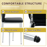 Table and chair set.Modern glass round table: 39 inch diameter, X-shaped silver metal bracket. Paired with 4 Black Chairs, 37 inches High: Ergonomic PU Backrest .Suitable for restaurants, kitchens.