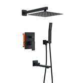 Shower System with 10 Inch Rain Shower Head and Handheld Wall Mounted and Down Sprayer,High Pressure Rainfall Shower Faucet Fixture Combo Set with 2 in 1 Handheld Showerhead for Bathroom, Matte Black