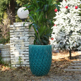 Handmade Teal Cyan Ceramic Flower Pot, 16.54" W x 21.26" H, Large Planter for Indoor & Outdoor Potted Plants, Flowers by Front Door, Breathable Clay with Drainage