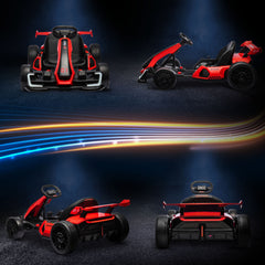 Aosom 24V 7.5 MPH Electric Go Kart with Adjustable Seat, Drifting Car Battery Powered Ride on Toy Outdoor with Slow Start, Button Start, Music, Honking Horn, Lights, for 6-12 Years Old, Red