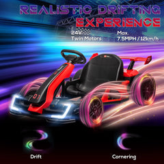 Aosom 24V 7.5 MPH Electric Go Kart with Adjustable Seat, Drifting Car Battery Powered Ride on Toy Outdoor with Slow Start, Button Start, Music, Honking Horn, Lights, for 6-12 Years Old, Red