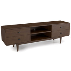 Alexa Mid Century Modern Style TV Stand with Walnut Finish and Solid Wood Construction 23" H x 71" W x 16" D for Bedroom, Hallway, Entryway, Closet