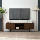 Alexa Mid Century Modern Style TV Stand with Walnut Finish and Solid Wood Construction 23" H x 71" W x 16" D for Bedroom, Hallway, Entryway, Closet