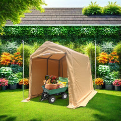 7x8 ft Outdoor Portable Gazebo Storage Shelter Shed with 2 Roll up Zipper Doors & Vents Carport for Motorcycle Waterproof and UV Resistant Anti-Snow Portable Garage Kit Tent, Sand