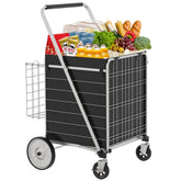 Bigger Super Jumbo Shopping Cart with Brake,Grocery Cart on Wheels, Foldable Utility Shopping Carts with Double Basket and 360° Rolling Swivel Wheels for Groceries Laundry,Grey
