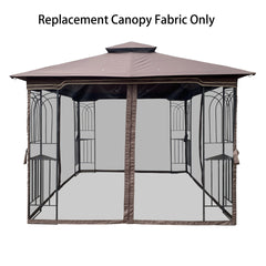 10x10 Ft Patio Double Roof Gazebo Replacement Canopy Top Fabric,Brown