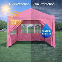 Outdoor 10x 10Ft Pop Up Gazebo Canopy Tent Removable Sidewall with Zipper,2pcs Sidewall with Windows,with 4pcs Weight sand bag,with Carry Bag-Pink