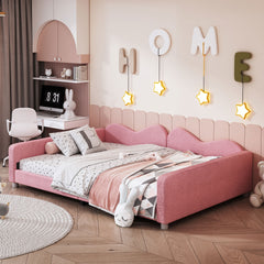 Full size Upholstered Daybed, Sherpa Fabric Sofabed with Cloud-Shaped Backrest, No Box-spring Needed, Pink(Old SKU: WF532069AAH)