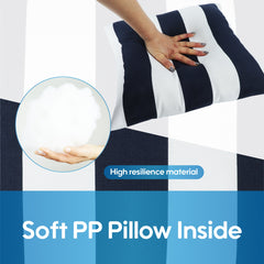2 Pack Outdoor Throw Pillows, Waterproof & Fade-Resistant Patio Cushions for Garden, Porch, Poolside Furniture - Soft & Comfortable Decorative Pillow Covers (18x18 Inch, Blue white strpie)