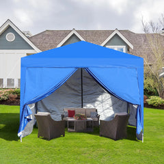 Outdoor 10x 10Ft Pop Up Gazebo Canopy Tent Removable Sidewall with Zipper,2pcs Sidewall with Windows,with 4pcs Weight sand bag,with Carry Bag-Blue