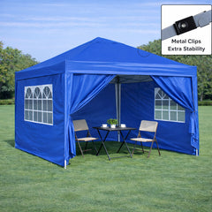 Outdoor 10x 10Ft Pop Up Gazebo Canopy Tent Removable Sidewall with Zipper,2pcs Sidewall with Windows,with 4pcs Weight sand bag,with Carry Bag-Blue