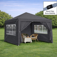 Outdoor 10x 10Ft Pop Up Gazebo Canopy Tent Removable Sidewall with Zipper,2pcs Sidewall with Windows,with 4pcs Weight sand bag,with Carry Bag-Black