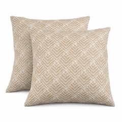 2 Pack Outdoor Throw Pillows, Waterproof & Fade-Resistant Patio Cushions for Garden, Porch, Poolside Furniture - Soft & Comfortable Decorative Pillow Covers (18x18 Inch, RHOMBUSBEIGE Fabrics)