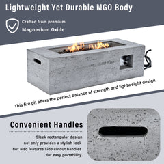 U_STYLE Outdoor Rectangular Propane Fire Pit 40000 BTU,41.9''MGO Patio Heater with Stainless Steel Burner and Free Lava Rocks,Waterproof Cover,Suitable for Courtyard,lawn,patios, decks,swimming pool