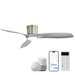 52-Inch Smart Ceiling Fan With Light,Flush Mount Ceiling Fan With Remote Control.3 Grey ABS Blades,18W Dimmable Light