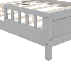 Full Pine Wood Bed with Bookcase Headboard ,LED Motion Sensor Light, Bed Guardrails,Grey