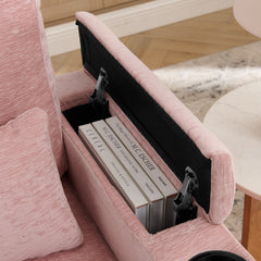 Single sofa recliner with manually adjustable backrest, USB charging port on the armrest side, phone stand included, hidden armrest storage, and a matching storage ottoman-Pink