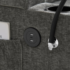 Single sofa recliner with manually adjustable backrest, USB charging port on the armrest side, phone stand included, hidden armrest storage, and a matching storage ottoman-Gray