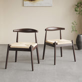 Weave Dining Chairs Set of 2, Mid-Century Modern Kitchen Chair with Solid Oak Frame & Handwoven Seat for Living Dining Room