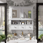4-in-1 Bathroom Mirror Cabinet, 24-inch Wall Mounted Medicine Cabinet with Drawers & Organizer Hooks, High-Define Mirrors with Storage for Bathroom Vanity