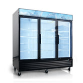Glass Door Merchandiser Freezer 70 Cu.ft Swing Door Commercial Reach-In Display Freezers with LED Top Panel Upright Freeze Storage
