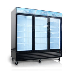Glass Door Merchandiser Freezer 70 Cu.ft Swing Door Commercial Reach-In Display Freezers with LED Top Panel Upright Freeze Storage