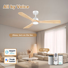 52 in. Smart Outdoor/Indoor Light Wood Brown Ceiling Fans With Lights Remote, Voice Control via WIFI Alexa App