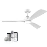 52 in. Wood Smart Outdoor/Indoor White Ceiling Fans with Lights Remote, Voice Control via WIFI Alexa App