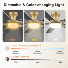 42 in.Smart Outdoor Indoor Gold White Flush Mount Ceiling Fan with LED Lights, Remote, Voice Control Via Alexa, Dimmable