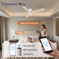 52 in. Smart Outdoor Indoor White Ceiling Fan with LED Lights, Remote, Voice Control via Alexa, Dimmable, 6 speeds