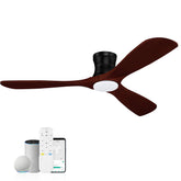 52 in. Smart Outdoor Indoor Black Flush Mount Ceiling Fans with Lights Remote, WIFI Alexa App workable, Quiet DC Motor