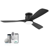 52 in. Smart Outdoor/Indoor Light Wood Flush Mount Ceiling Fans With Lights Remote, Voice Control via WIFI Alexa App