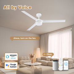 60 in. Smart Indoor/Outdoor White Ceiling Fans with LED Lights and Remote, Quiet DC Motor, Controlled by WIFI Alexa App