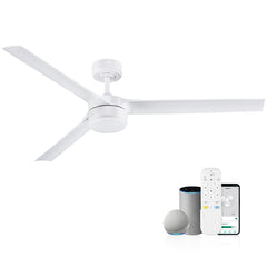 60 in. Smart Indoor/Outdoor White Ceiling Fans with LED Lights and Remote, Quiet DC Motor, Controlled by WIFI Alexa App