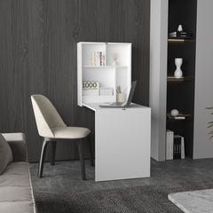 Kaplar 33" Wide x 23" Deep folding Table with Four Shelves, Floating Table, Retractable Table, Floating Desk, Ironing Table White