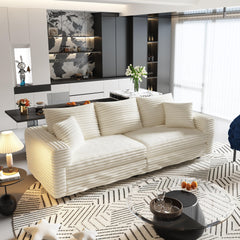 82.7 "Plush Corduroy 3-Seat Sofa,Modern Comfy Upholstered Sofa Cloud Couch,Deep Seat Couches with Soft Pillows and 3 Ottomans,Convertible Sofa Lounge Chair,for Living Room,Apartment,Office,Beige/White