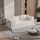 80" Convertible Couch Bed with 2 Pillows, 3-Seat Folding Floor Couch & King Size Bed Mattress, DIY Combination,Chenille,BEIGE/WHITE