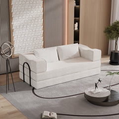 80" Convertible Couch Bed with 2 Pillows, 3-Seat Folding Floor Couch & King Size Bed Mattress, DIY Combination,Chenille,BEIGE/WHITE