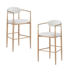 Barstools Set of 2, Upholstered Bar Stools with Back for Kitchen Island, Beige Fabric Seating Natural Wood Iron Legs 260LBS Weight Capacity