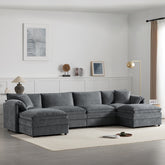 136" Chenille Modular Sectional Sofa with Deep and Wide Seat,U Shaped Cloud Couch Set with Double Cushions,6 Seat Sofa with Movable Ottoman,Oversized Indoor Furniture for Living Room&Apartment