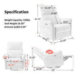 270° Power Swivel Rocker Recliner Chair for Adults, Swivel Rocking Recliner Chair,Electric Small Recliners for Small Spaces, Single Sofa Recliner for Living Room, Bedroom,RV (Fabric Gray+270°Swivel)
